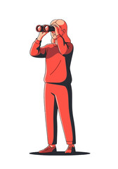 Flat Design Illustration of Person Searching With Binoculars