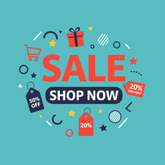 Shop Now Big Sale banner template design, poster, banner Vector illustration. Store label. 