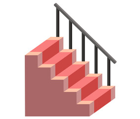 A simple and clean vector icon of a flight of stairs with a red carpet, representing upward movement, success, and home interior design