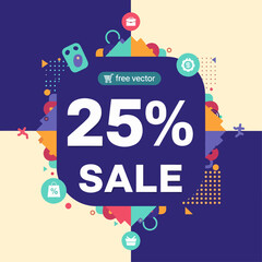 Sale up to 25% off sign. Twenty-five percent discount. Special offer symbol. Discount promotion. Vector design.
