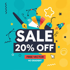 20% Off Sale logotype Special Discount Promotion Template with Pop Art Purple Background