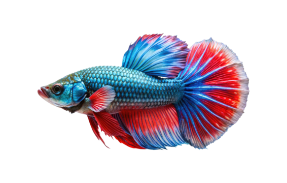 Vibrant betta fish with fiery fins and blue scales detailed studio portrait