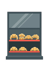 Cartoon Vector Illustration of Croissants in Bakery Display