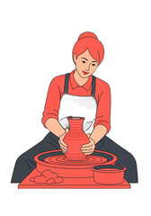 Minimal Flat Vector Illustration of Pottery Craftswoman