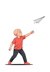 Cartoon Boy Playing With Paper Airplane Childhood Dream