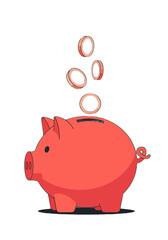 Obraz premium Cute Flat Vector Illustration of Piggy Bank Saving Coins