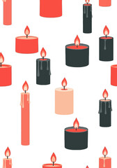 Cozy Flat Vector Lit Candles Seamless Pattern
