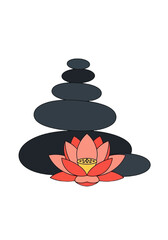 Flat Vector Illustration of Zen Stones and Lotus Flower
