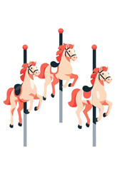 Minimalist Flat Vector Illustration of Three Carousel Horses