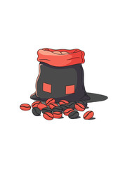 Cartoon Flat Vector Illustration of Coffee Beans and Sack