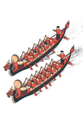 Flat Vector Illustration of Dragon Boat Teams Racing