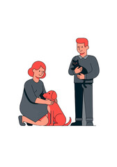 Loving Couple With Pet Dog and Cat Flat Vector