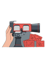Flat Vector Illustration of Hand Holding Retro Viewmaster