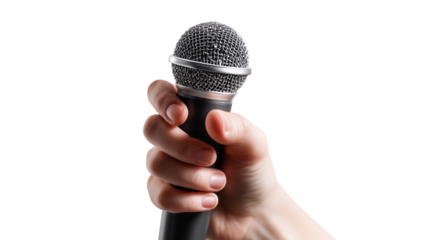 Hand holding a microphone ready for a performance or speech at an event or gathering focused on communication and expression Generative AI