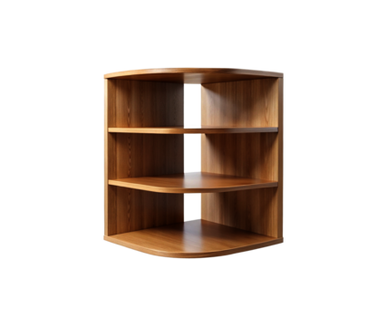 Elegant modern wooden corner shelf unit for efficient space saving display and storage
