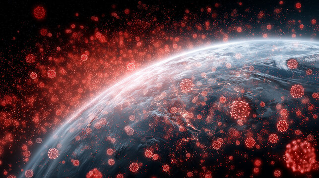 Earth under attack by a virus or pandemic, a metaphor for a global AI defense system neutralizing threats. - Powered by Adobe
