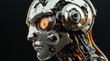 Futuristic steampunk robot with gears and intricate mechanical features