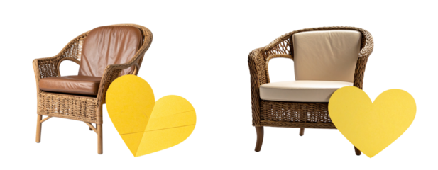 Yellow Paper Heart Shape Isolated on Transparent Background with Soft Shadow