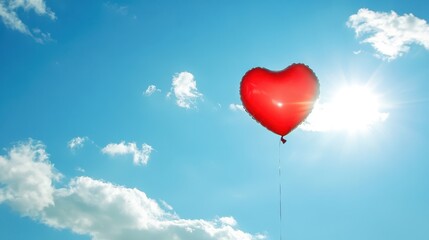 Heart-shaped balloon floating in the sky on a bright sunny day
