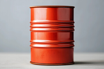 Red metal oil drum on neutral background, industrial object with clean lighting.