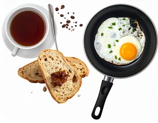 fried eggs and toast with tea 