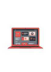 Modern Flat Vector Laptop Displaying Online Media Content
