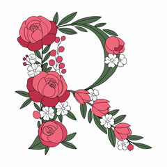 Floral Letter R Monogram Illustration
