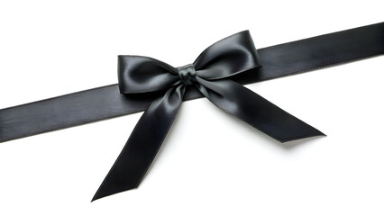 "Elegant black satin ribbon bow on white background symbolizing luxury, gift wrapping, decoration, celebration, and stylish design"
