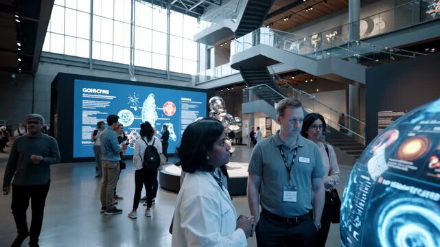 Interactive Science Exhibit with Engaged Visitors and Displays - Powered by Adobe