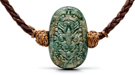 Jade pendant with dragon design isolated on white background, closeup shot