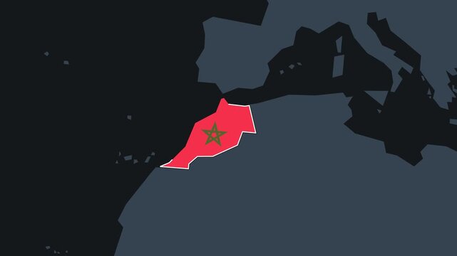 Morocco map 3D animation with flag. 4k animation of zooming Morocco map. Animated Motion Graphics Shape Map of the Morocco.