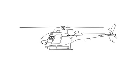 Detailed helicopter blueprint illustration depicting aerial transportation engineering