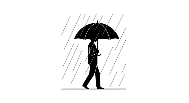 Silhouette figure walking under umbrella in rain depiction of resilience and isolation