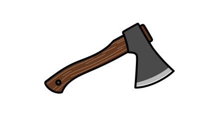 Stylized axe illustration featuring a wooden handle and a gray head on plain background