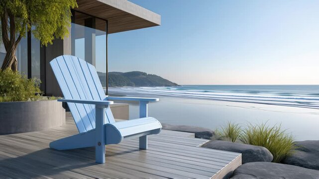 Serene Beachfront Terrace with Adirondack Chair