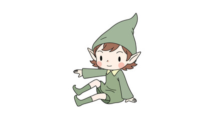 Whimsical Illustration of a Young Elf Child Sitting Down in a Relaxed Pose and Expression
