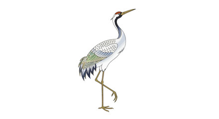 Obraz premium Elegant depiction of a red crowned crane standing gracefully on one leg against white