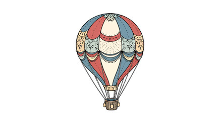 Whimsical Vintage Hot Air Balloon Illustration with Intricate Detailing and Pastel Colors