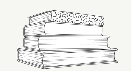 Whimsical stack of books featuring an animal print cover ready to be colored in art
