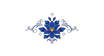 Intricate blue floral emblem with golden accents on a clean white background creates a elegant
