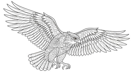 Obraz premium Majestic eagle soars with intricately patterned wings suitable for coloring books