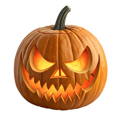 Carved Jack-O&rsquo;Lantern Pumpkin Isolated on White Background &ndash; Halloween Decoration, Spooky Face Lantern, and Autumn Holiday Symbol Design