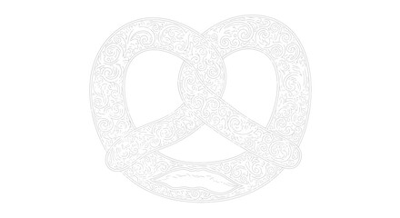 Ornate pretzel design with delicate filigree patterns on a crisp white background