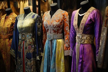 Naklejka premium royal clothing with silk tunics and bejeweled belts