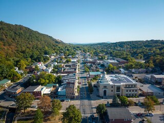 Captivating Aerial View of Berkeley Springs, West Virginia on a Summer Morning