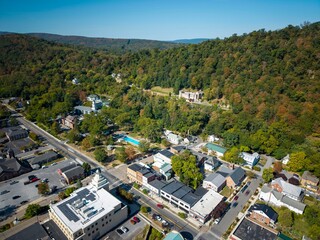 Beautiful Summer Morning Aerial View of Berkeley Springs, West Virginia