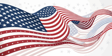 Waving american flag with stars and stripes in a dynamic flowing design on a white star background