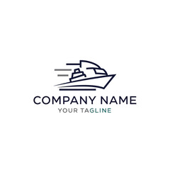 A minimalist line art logo featuring a fast-moving boat with speed lines, suitable for a shipping or travel company.