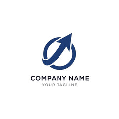 A blue circular logo with an upward-curving arrow, symbolizing growth and progress for a company or business.