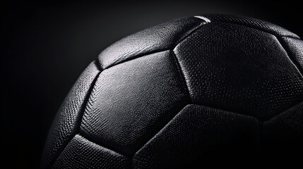 Black textured soccer ball on dark background